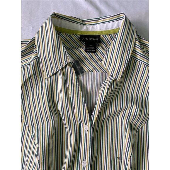 Lane Bryant Womens Button-Up Collared Striped Shirt 18 Green/Yellow/White Long S - Picture 8 of 12